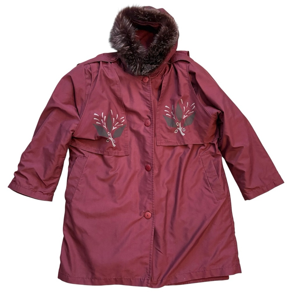 4 Saisons Canada Burgundy 3 in 1 Layer All Season Wool Fur Coat Size 14 - Picture 2 of 14